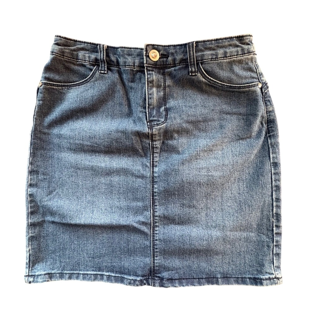 Christopher & Banks Denim Mini Skirt Womens Size 4 Blue‎ ECU Rhinestone Pockets
